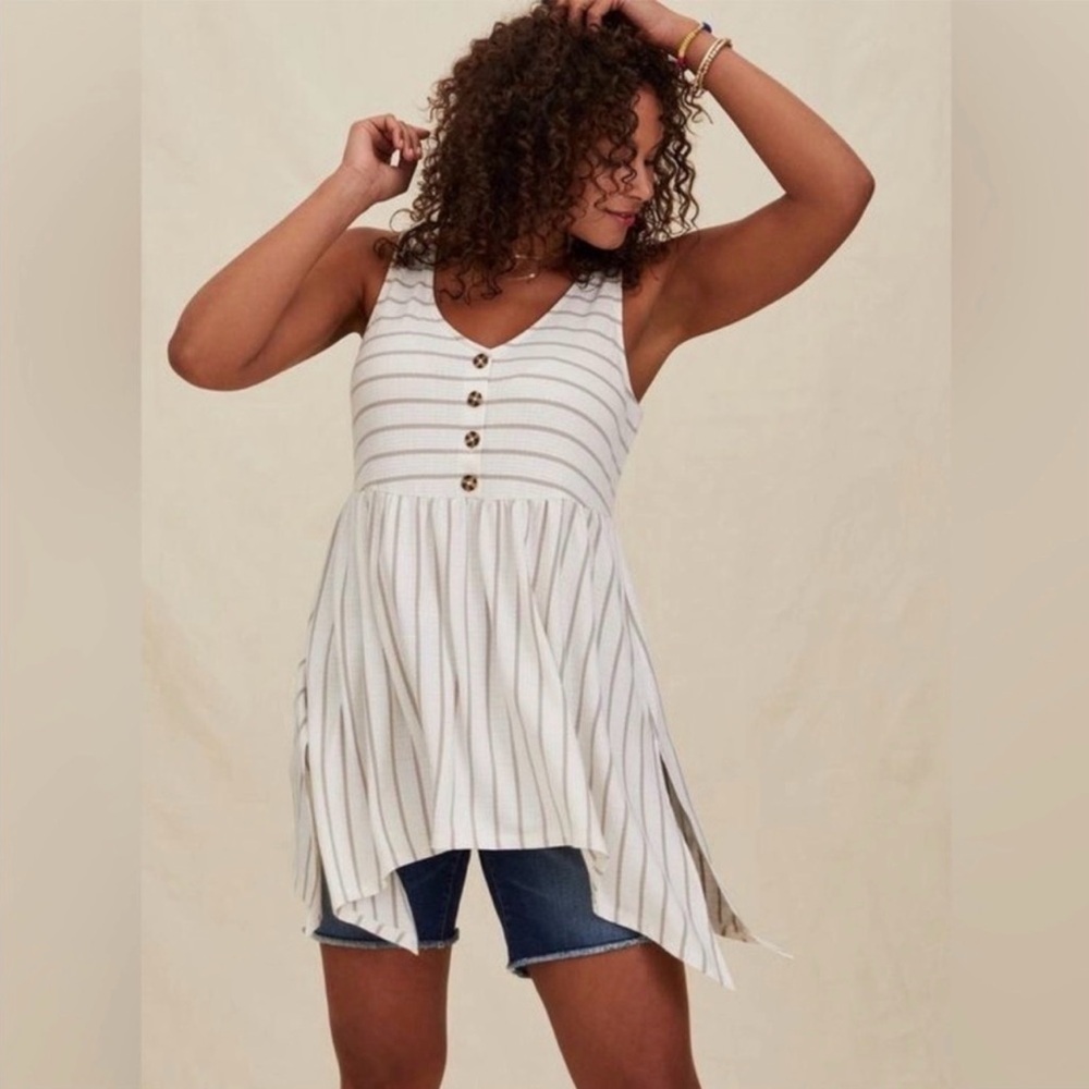 torrid White Striped Tank Tunic with Button Front